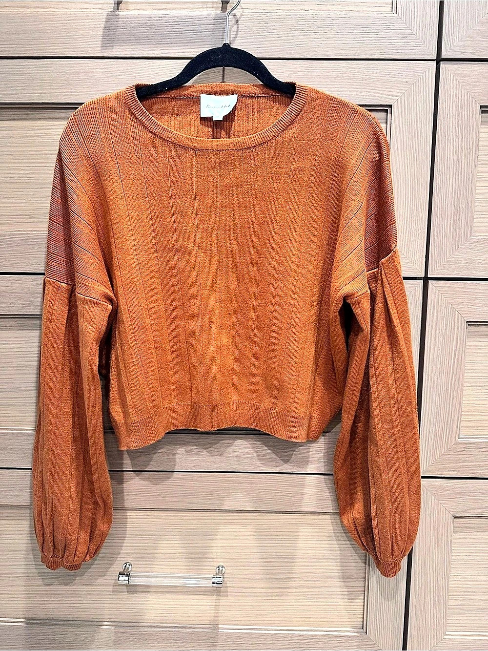 Anthropologie Orange Crew Neck Balloon Sleeve Sweater